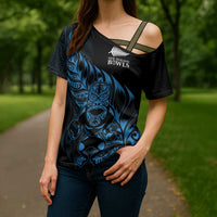 New Zealand Lawn Bowls Custom Cross Shoulder Shirt Blue Maori Warrior Tribal Silver Fern - Polynesian Pride