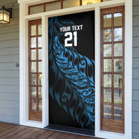 New Zealand Lawn Bowls Custom Door Cover Blue Maori Warrior Tribal Silver Fern - Polynesian Pride