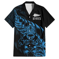 New Zealand Lawn Bowls Custom Family Matching Off Shoulder Maxi Dress and Hawaiian Shirt Blue Maori Warrior Tribal Silver Fern - Polynesian Pride
