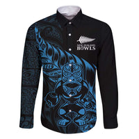 New Zealand Lawn Bowls Custom Family Matching Off Shoulder Maxi Dress and Hawaiian Shirt Blue Maori Warrior Tribal Silver Fern - Polynesian Pride