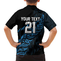 New Zealand Lawn Bowls Custom Family Matching Off Shoulder Short Dress and Hawaiian Shirt Blue Maori Warrior Tribal Silver Fern - Polynesian Pride