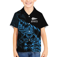 New Zealand Lawn Bowls Custom Kid Hawaiian Shirt Blue Maori Warrior Tribal Silver Fern - Polynesian Pride