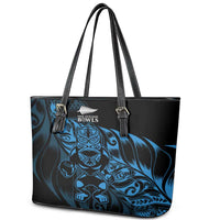 New Zealand Lawn Bowls Leather Tote Bag Blue Maori Warrior Tribal Silver Fern - Polynesian Pride