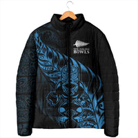 New Zealand Lawn Bowls Custom Padded Jacket Blue Maori Warrior Tribal Silver Fern - Polynesian Pride