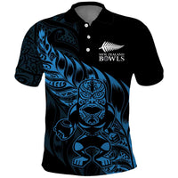 New Zealand Lawn Bowls Custom Polo Shirt Blue Maori Warrior Tribal Silver Fern - Polynesian Pride