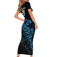 New Zealand Lawn Bowls Custom Short Sleeve Bodycon Dress Blue Maori Warrior Tribal Silver Fern - Polynesian Pride