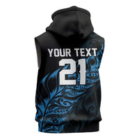 New Zealand Lawn Bowls Custom Sleeveless Hoodie Blue Maori Warrior Tribal Silver Fern - Polynesian Pride