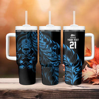New Zealand Lawn Bowls Custom Tumbler With Handle Blue Maori Warrior Tribal Silver Fern - Polynesian Pride
