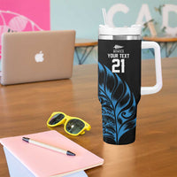 New Zealand Lawn Bowls Custom Tumbler With Handle Blue Maori Warrior Tribal Silver Fern - Polynesian Pride