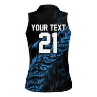 New Zealand Lawn Bowls Custom Women Sleeveless Polo Shirt Blue Maori Warrior Tribal Silver Fern - Polynesian Pride