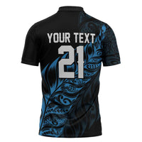 New Zealand Lawn Bowls Custom Zipper Polo Shirt Blue Maori Warrior Tribal Silver Fern - Polynesian Pride