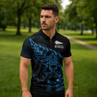New Zealand Lawn Bowls Custom Zipper Polo Shirt Blue Maori Warrior Tribal Silver Fern - Polynesian Pride
