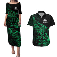 New Zealand Lawn Bowls Custom Couples Matching Puletasi and Hawaiian Shirt Green Maori Warrior Tribal Silver Fern - Polynesian Pride