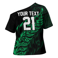 New Zealand Lawn Bowls Custom Cross Shoulder Shirt Green Maori Warrior Tribal Silver Fern - Polynesian Pride