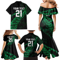 New Zealand Lawn Bowls Custom Family Matching Mermaid Dress and Hawaiian Shirt Green Maori Warrior Tribal Silver Fern - Polynesian Pride