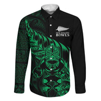 New Zealand Lawn Bowls Custom Family Matching Off The Shoulder Long Sleeve Dress and Hawaiian Shirt Green Maori Warrior Tribal Silver Fern - Polynesian Pride