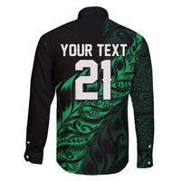 New Zealand Lawn Bowls Custom Family Matching Off Shoulder Maxi Dress and Hawaiian Shirt Green Maori Warrior Tribal Silver Fern - Polynesian Pride