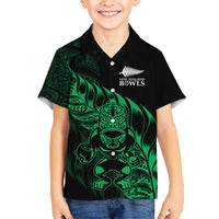 New Zealand Lawn Bowls Custom Family Matching Off Shoulder Maxi Dress and Hawaiian Shirt Green Maori Warrior Tribal Silver Fern - Polynesian Pride