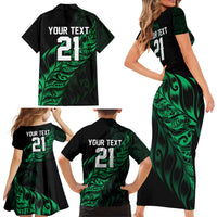 New Zealand Lawn Bowls Custom Family Matching Short Sleeve Bodycon Dress and Hawaiian Shirt Green Maori Warrior Tribal Silver Fern - Polynesian Pride