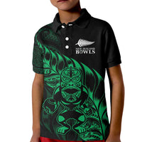 New Zealand Lawn Bowls Custom Kid Polo Shirt Green Maori Warrior Tribal Silver Fern - Polynesian Pride