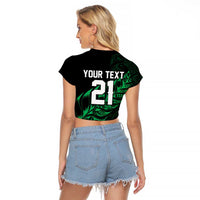 New Zealand Lawn Bowls Custom Raglan Cropped T Shirt Green Maori Warrior Tribal Silver Fern - Polynesian Pride