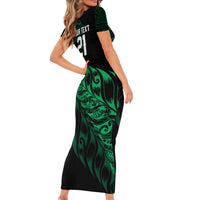 New Zealand Lawn Bowls Custom Short Sleeve Bodycon Dress Green Maori Warrior Tribal Silver Fern - Polynesian Pride