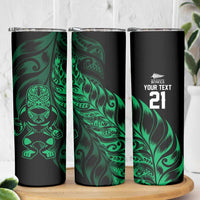 New Zealand Lawn Bowls Custom Skinny Tumbler Green Maori Warrior Tribal Silver Fern - Polynesian Pride