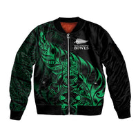 New Zealand Lawn Bowls Custom Sleeve Zip Bomber Jacket Green Maori Warrior Tribal Silver Fern - Polynesian Pride
