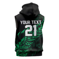 New Zealand Lawn Bowls Custom Sleeveless Zip Hoodie Green Maori Warrior Tribal Silver Fern - Polynesian Pride