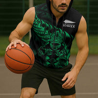 New Zealand Lawn Bowls Custom Sleeveless Zip Hoodie Green Maori Warrior Tribal Silver Fern - Polynesian Pride