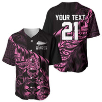 New Zealand Lawn Bowls Custom Baseball Jersey Pink Maori Warrior Tribal Silver Fern - Polynesian Pride