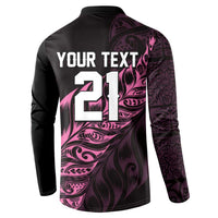 New Zealand Lawn Bowls Custom Button Sweatshirt Pink Maori Warrior Tribal Silver Fern - Polynesian Pride