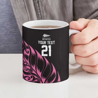 New Zealand Lawn Bowls Custom Ceramic Mug Pink Maori Warrior Tribal Silver Fern - Polynesian Pride