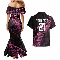 New Zealand Lawn Bowls Custom Couples Matching Mermaid Dress and Hawaiian Shirt Pink Maori Warrior Tribal Silver Fern - Polynesian Pride