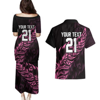 New Zealand Lawn Bowls Custom Couples Matching Puletasi and Hawaiian Shirt Pink Maori Warrior Tribal Silver Fern - Polynesian Pride