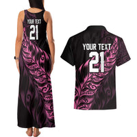 New Zealand Lawn Bowls Custom Couples Matching Tank Maxi Dress and Hawaiian Shirt Pink Maori Warrior Tribal Silver Fern - Polynesian Pride