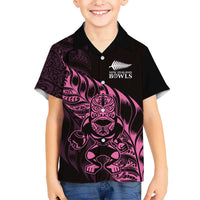 New Zealand Lawn Bowls Custom Family Matching Mermaid Dress and Hawaiian Shirt Pink Maori Warrior Tribal Silver Fern - Polynesian Pride