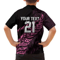 New Zealand Lawn Bowls Custom Family Matching Short Sleeve Bodycon Dress and Hawaiian Shirt Pink Maori Warrior Tribal Silver Fern - Polynesian Pride