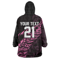 New Zealand Lawn Bowls Custom Wearable Blanket Hoodie Pink Maori Warrior Tribal Silver Fern - Polynesian Pride