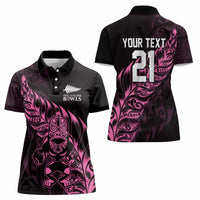 New Zealand Lawn Bowls Custom Women Polo Shirt Pink Maori Warrior Tribal Silver Fern - Polynesian Pride