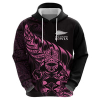 New Zealand Lawn Bowls Custom Zip Hoodie Pink Maori Warrior Tribal Silver Fern - Polynesian Pride