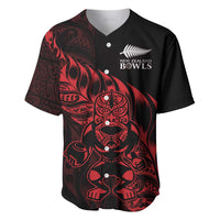 New Zealand Lawn Bowls Custom Baseball Jersey Red Maori Warrior Tribal Silver Fern LT9 Red - Polynesian Pride