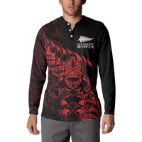 New Zealand Lawn Bowls Custom Button Sweatshirt Red Maori Warrior Tribal Silver Fern - Polynesian Pride