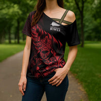 New Zealand Lawn Bowls Custom Cross Shoulder Shirt Red Maori Warrior Tribal Silver Fern - Polynesian Pride