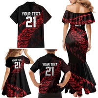 New Zealand Lawn Bowls Custom Family Matching Mermaid Dress and Hawaiian Shirt Red Maori Warrior Tribal Silver Fern - Polynesian Pride