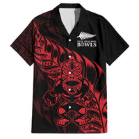 New Zealand Lawn Bowls Custom Family Matching Off The Shoulder Long Sleeve Dress and Hawaiian Shirt Red Maori Warrior Tribal Silver Fern - Polynesian Pride