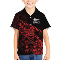 New Zealand Lawn Bowls Custom Family Matching Off Shoulder Maxi Dress and Hawaiian Shirt Red Maori Warrior Tribal Silver Fern - Polynesian Pride