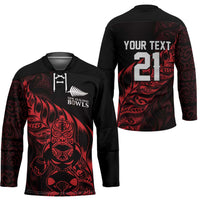 New Zealand Lawn Bowls Custom Hockey Jersey Red Maori Warrior Tribal Silver Fern - Polynesian Pride