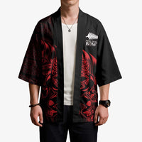 New Zealand Lawn Bowls Custom Kimono Red Maori Warrior Tribal Silver Fern - Polynesian Pride