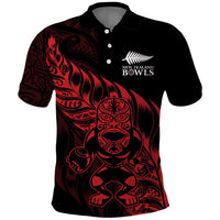 New Zealand Lawn Bowls Custom Polo Shirt Red Maori Warrior Tribal Silver Fern - Polynesian Pride